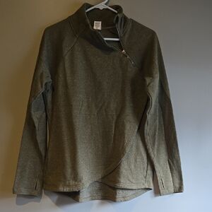 Olive Green Asymmetrical Zip Pullover